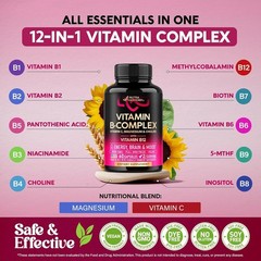 Vitamin B Complex for Men & Women – Made in USA – B-Complex: B1, B2, B3, B5, B6,
