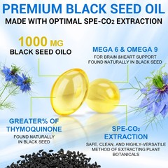 Black Seed Oil 100% Pure Cold Pressed Nigella Sativa 120 Softgels Vegan Non-GMO