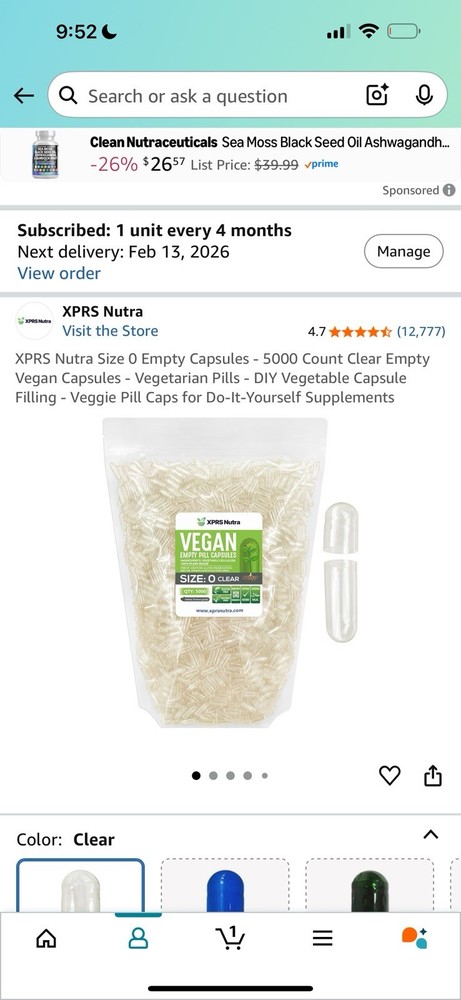 Vegan Empty Pill Capsules Size 0 Clear 5000 Count Pack of 1 New Sealed