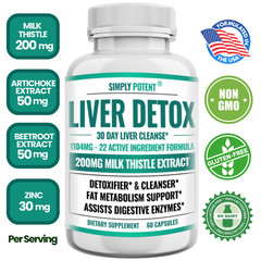 Liver Cleanse Detox & Repair | Milk Thistle 22 Herbs | 30-Day Supply 60 Caps USA