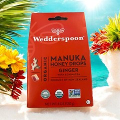 Wedderspoon Organic Manuka Honey Drops – Ginger with Echinacea 4 oz Exp 12/25-