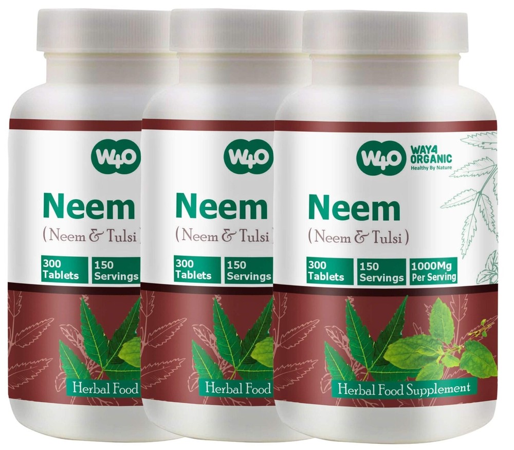 Neem Tulsi Tablets, 300 Pills, 150 Servings. Equal Ratio of Neem & Tulsi(3 Pack)