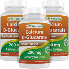 3 Pack Best Naturals Calcium D-Glucarate 200 mg 120 Tablets
