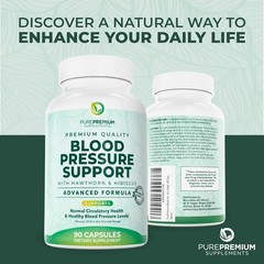 Blood Pressure Support Supplement with Hawthorn, Hibiscus & Garlic – 90ct