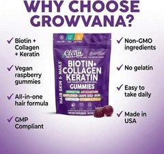 GrowVana Hair Growth Gummies for Women Biotin Collagen Keratin Saw Palmetto Hors