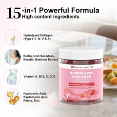 ARMINACO Collagen Gummies for Women – Low Sugar Strawberry Flavor Type I II I…