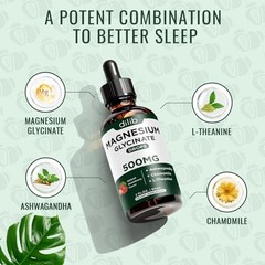 Magnesium Glycinate Liquid Drops 500mg Stress Relief 2 Pack