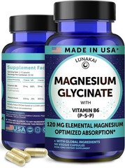90ct Pure Magnesium Glycinate Capsules 120mg Elemental with B6 (P-5-P) USA Made