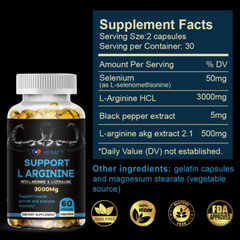 L-Arginine 60 Nitric Oxide,Testosterone Booster,EnergySupport Capsules 3000mg-MX