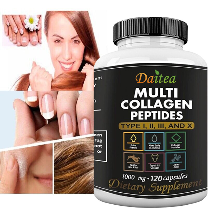 Multi Collagen Peptide 120 Capsules Hydrolyzed Protein Peptide Type I,II,III,V,X