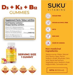 Suku Vitamins Vitamin D3 + K2 + B12 60 Gummies – Vegan and Cruelty Free