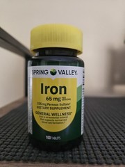 Spring Valley Iron 65 mg 100 Ct Tablets General Health Wellness Supplement-NEW