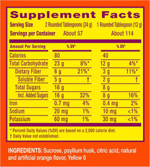 4-In-1 Psyllium Husk Fiber Supplement, Real Sugar, 114 Tablespoons, Orange Flavo
