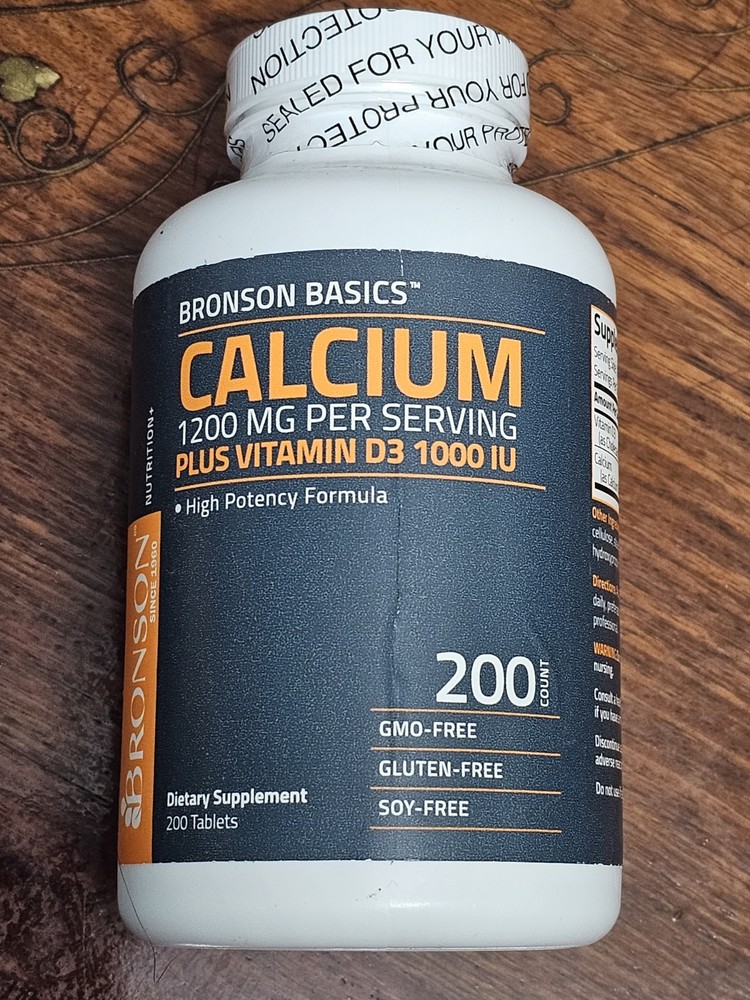 200 Tablets Bronson Basics Calcium Supplement 1200mg Plus Vitamin D3 Exp 11/26