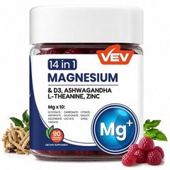 VEV Magnesium Gummies 14-in-1 D3 Ashwagandha L-Theanine Zinc 90 Count