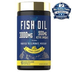 Omega 3 Fatty Acids EPA & DHA Fish Oil 3000mg 90 Softgels Lemon Flavor