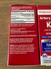 Walgreens Artery Health Vitamin K2 180mcg Vitamin D3 800 IU MenaQ7 120 Total