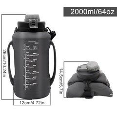 LELExilan 64oz Foldable Silicone Water Bottle with Straw, 64 Ounces, Black