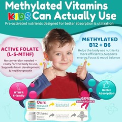 Kids Methylated Multivitamin Gummies + Omega 3 DHA, Super Greens, Prebiotic