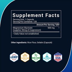 Magnesium Glycinate 500mg – 120 Capsules For Sleep, Stress Relief Support Bone