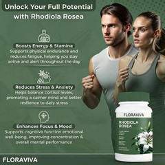 3pc Floraviva Rhodiola Rosea Capsules–Non-GMO for Stress Relief&Energy Support