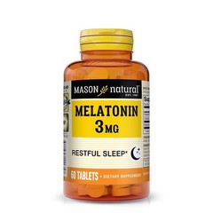 Mason Natural Melatonin 3 mg with B6 and Calcium – Natural Sleep Aid, 60 Tablets