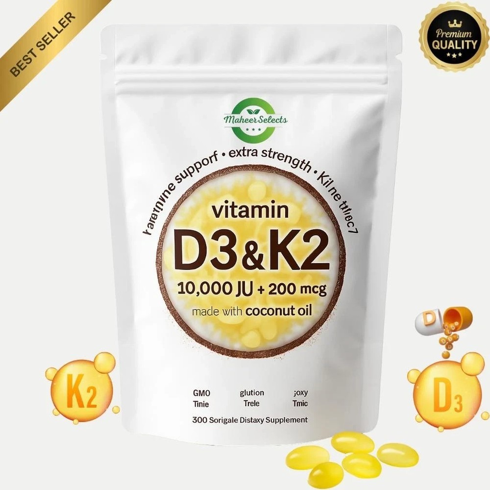Vitamin D3 10000 iu Plus K2 (MK-7) 200 mcg, 300 Virgin Coconut Oil Softgels