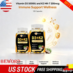 Vitamin D3 5000IU and K2 MK-7 200mcg – 120 Capsules – Immune Support Wellness-
