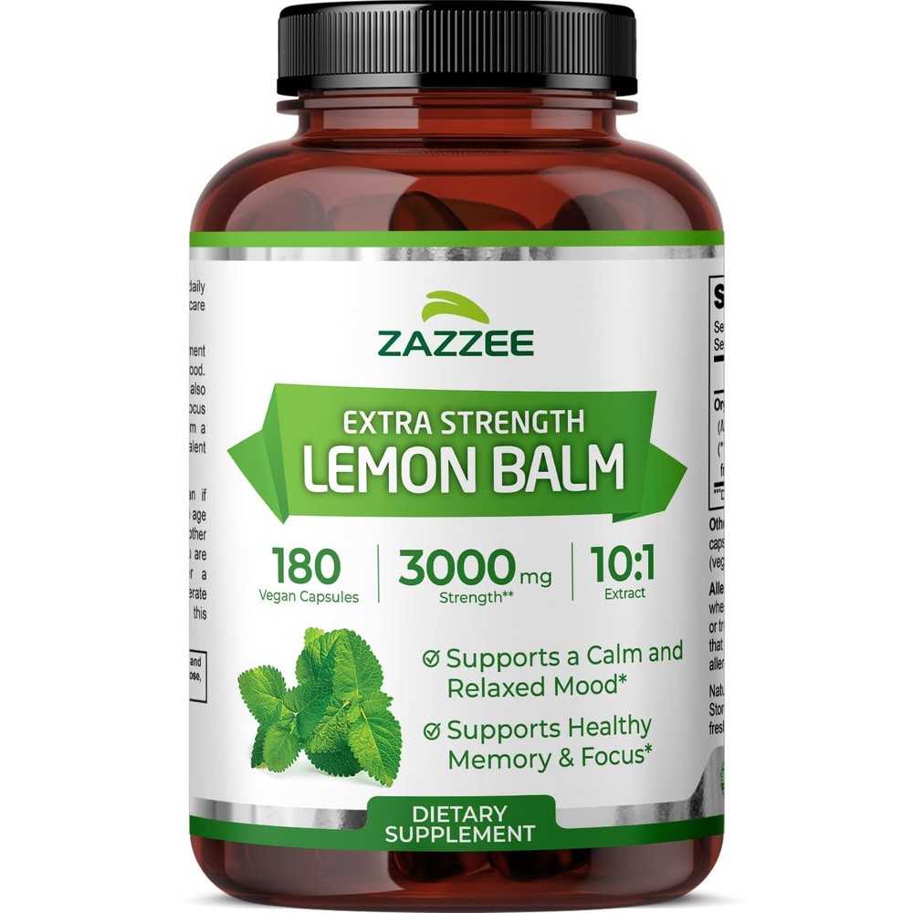 Zazzee Organic Lemon Balm 101 Extract 180 Vegan Capsules 6 Month Supply Melissa