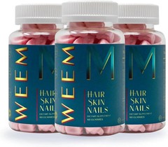 WEEM Hair Skin and Nails Gummies, Vegan biotin Vitamins – Healthy Hair (Pack 3)