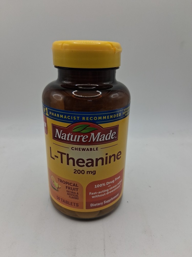 Nature Made Chewable L- Theanine 200 Mg. Tropical Fruit 50 Tablets Exp:09/2026