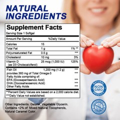 120Pcs Omega 3 Fish Oil+Vitamin D3 Pills 1200mg 3x Strength High Potency