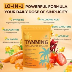 Tanning Gummies 24mg Astaxanthin Collagen L-Tyrosine Sunless Tan Booster 60count