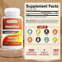 Best Naturals Inositol 1000 mg 120 Tablets – Also Called Vitamin B8