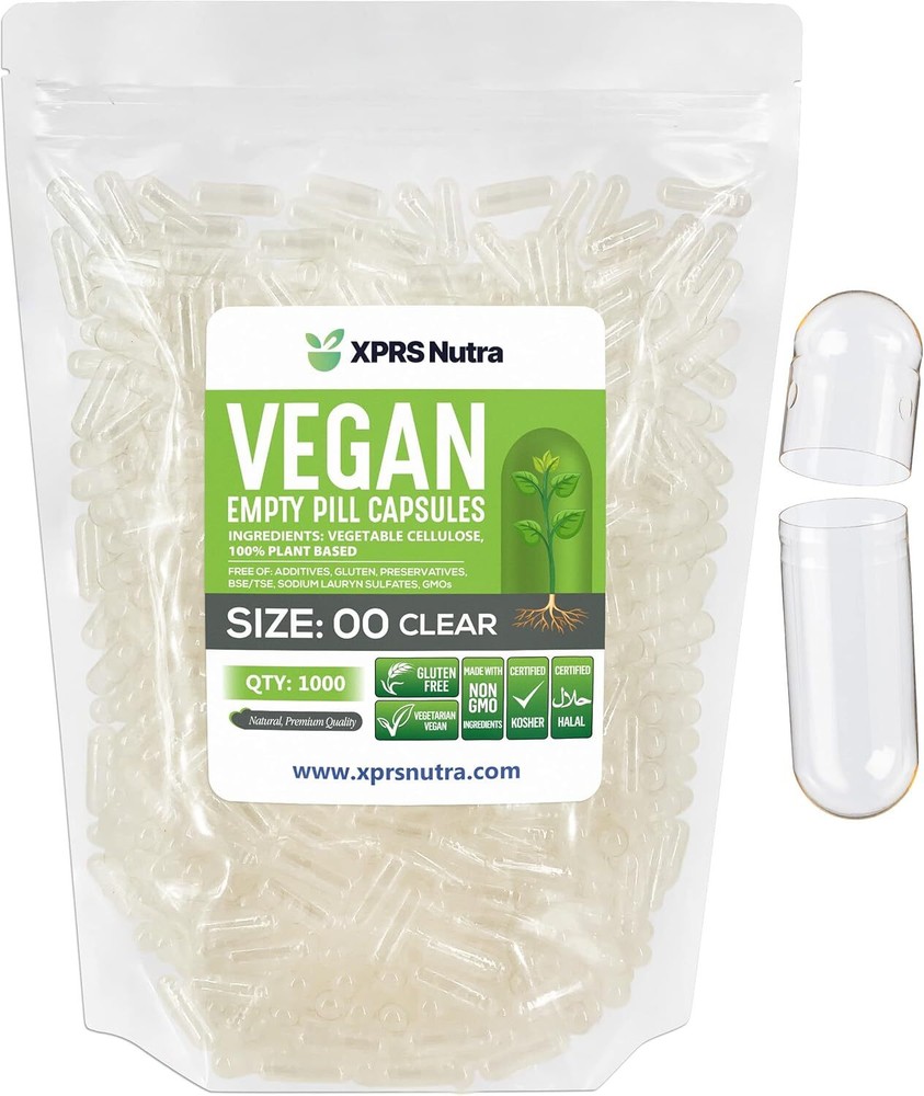 XPRS Nutra Size 00 Empty Vegan Capsules – 1000 1000 Count (Pack of 1), Clear