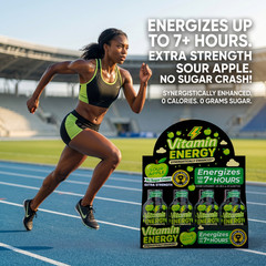 (48 Pack) Vitamin Energy® Workout+ Sour Apple Energy Shots, Clinically Proven