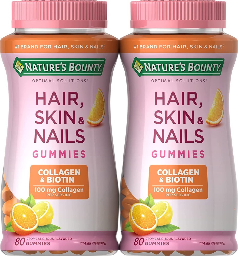 2 Pack Hair, Skin & Nails Gummies with Biotin & Collagen 160 Count (2×80) Orange