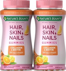 2 Pack Hair, Skin & Nails Gummies with Biotin & Collagen 160 Count (2×80) Orange