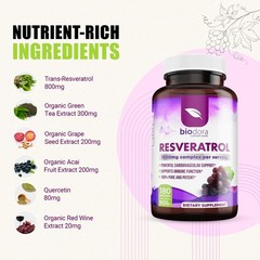 Resveratrol 1600mg – 180 Capsules | Trans-Resveratrol 180 Count (Pack of 1)