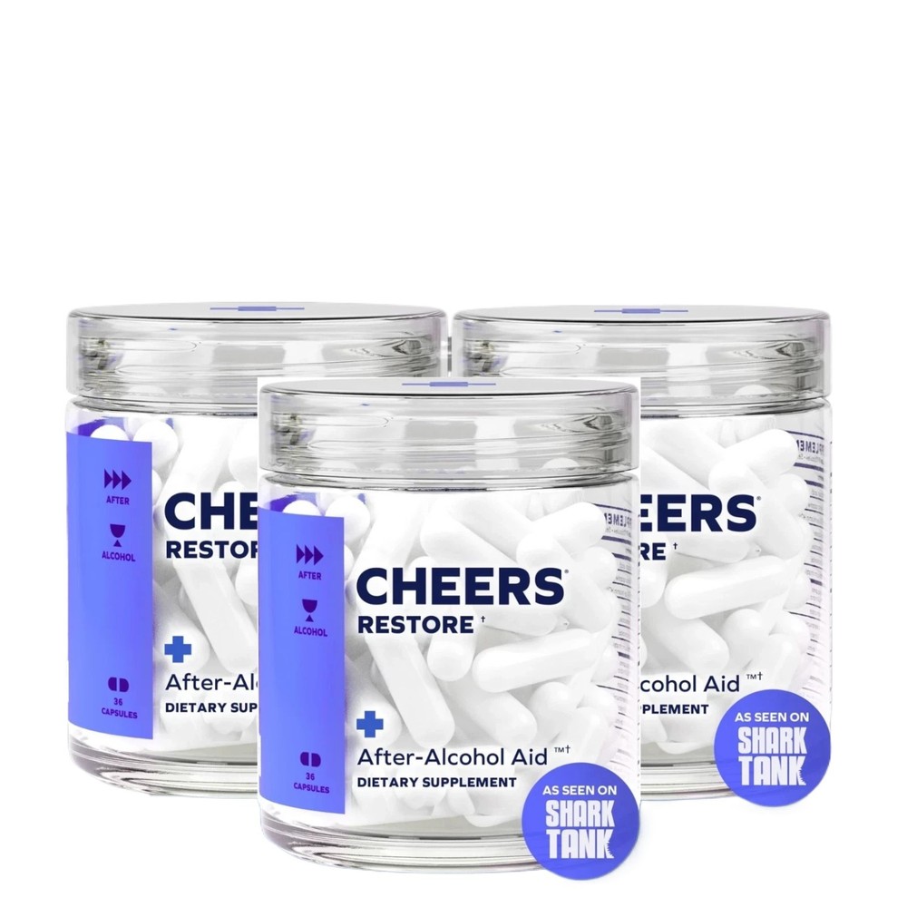 3 Bottles Cheers Restore Supplement w/ DHM + L-Cysteine – After-Alcohol assist