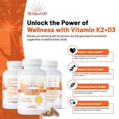 Vitamin K2 + D3, High Strength, Helps Bone Health and Muscle – 60 Cap, Pack of 2