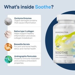 PrimoNutra SOOTHE Joint Support Supplement 60 Capsules – 2 per serving 3/25 B11