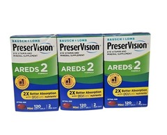 3 Pk Bausch + Lomb PreserVision AREDS 2 Eye Vitamins 120 Mini Softgels Exp 11/26