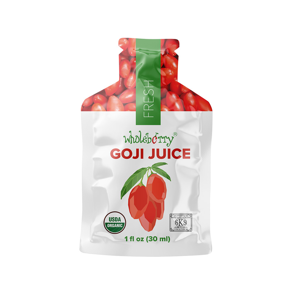 Wholeberry Certified Organic Fresh Goji Juice | 1oz pouch bags 12 Serv