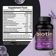 Biotin Collagen Keratin-Hair Skin Nails Health,Strong Non-Gmo 30/60/120 Capsules