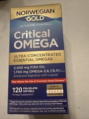 NORWEGIAN GOLD FISH OIL. CRITICAL OMEGA. 120 Soft Gels. Exp 9/2027