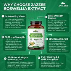 Extra Strength Boswellia Serrata 10:1 Extract, 5000 mg Strength, 65% Boswelli…