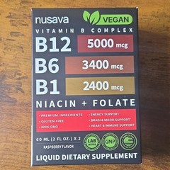 Nusava Vegan Vitamin B Complex Liquid Drops B12 B6 B1 Niacin Folate 2x60mL