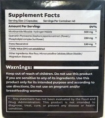 8 Pack NAD+ Nicotinamide Riboside + Resveratrol, 900mg, 80 Capsules. Exp 01/2027