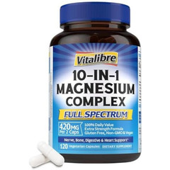Vitalibre 10 in 1 Magnesium Complex, 420mg Elemental Magnesium | Ultra Strength,